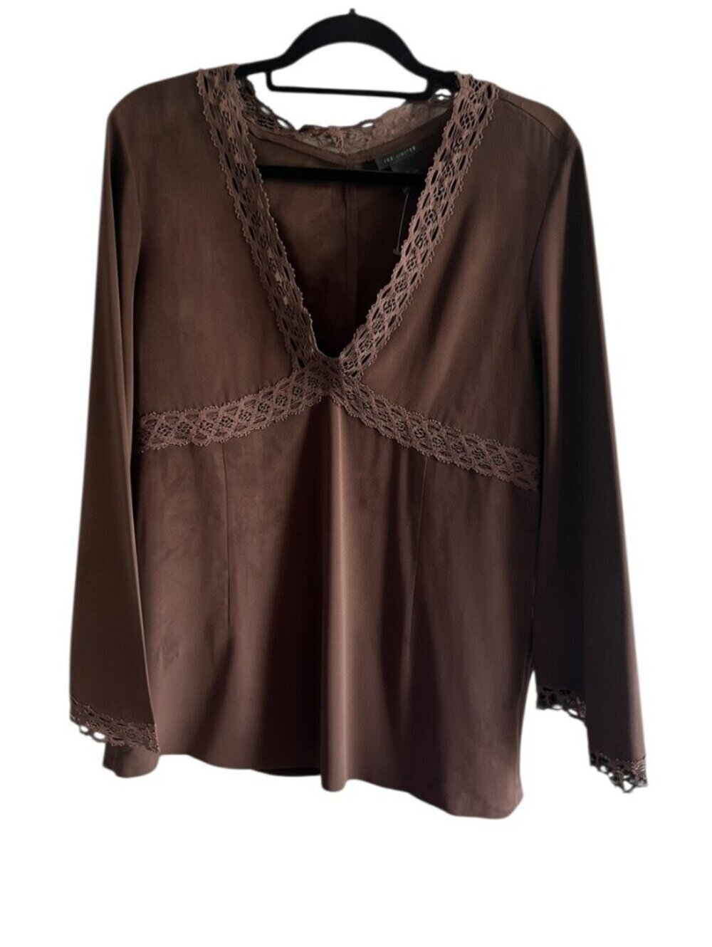 The Limited Chocolate Brown Faux Suede Skirt & Top Set Size XL | Lace Trim Caree